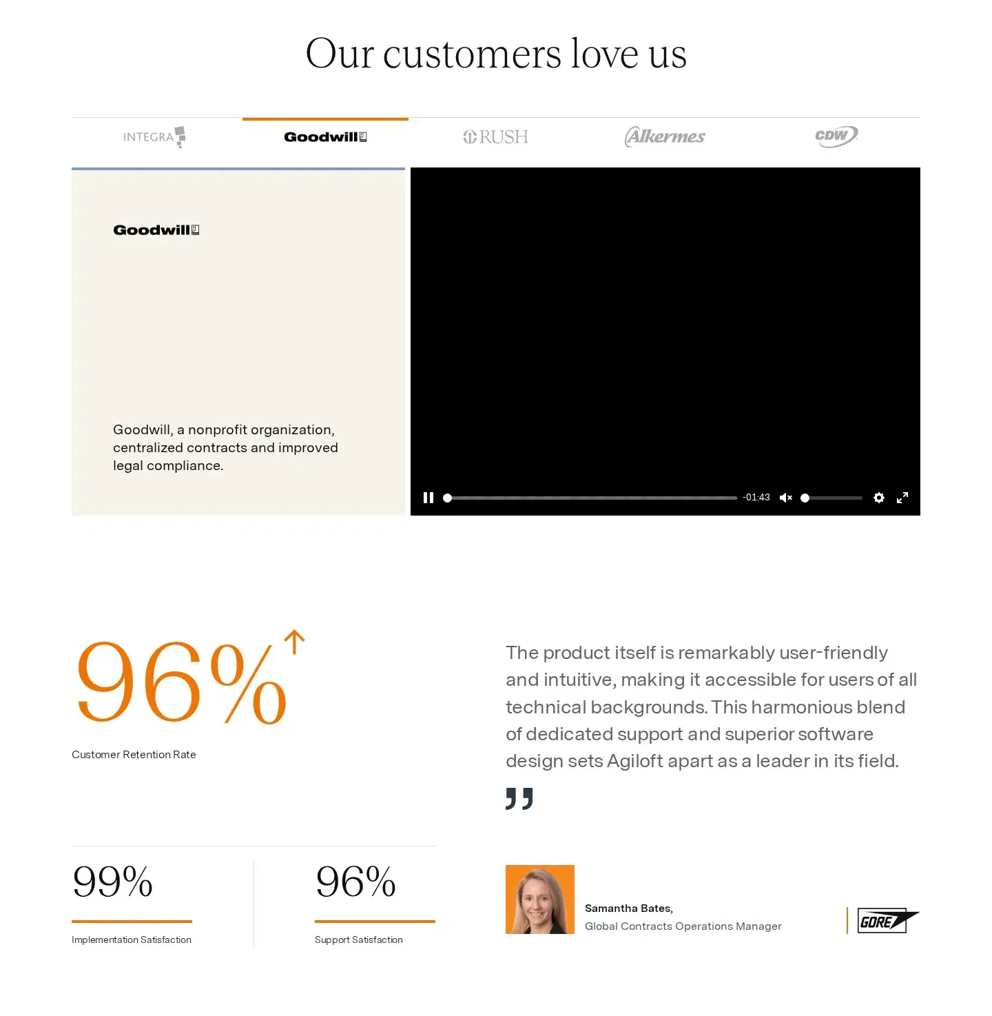 Agiloft testimonials section