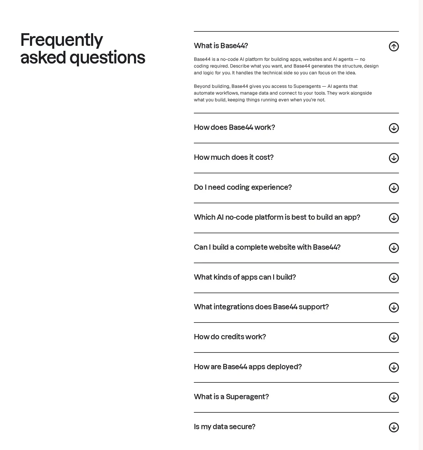 Base44 faq section