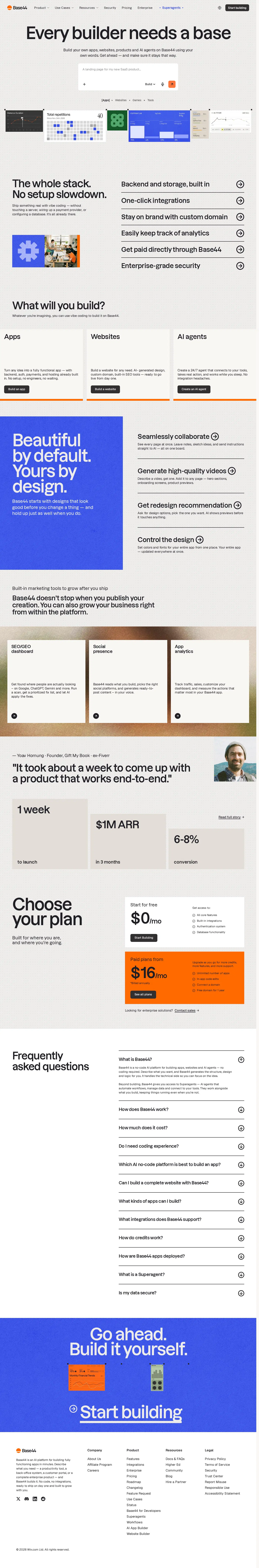 Full-page capture of the Base44 website (base44.com)