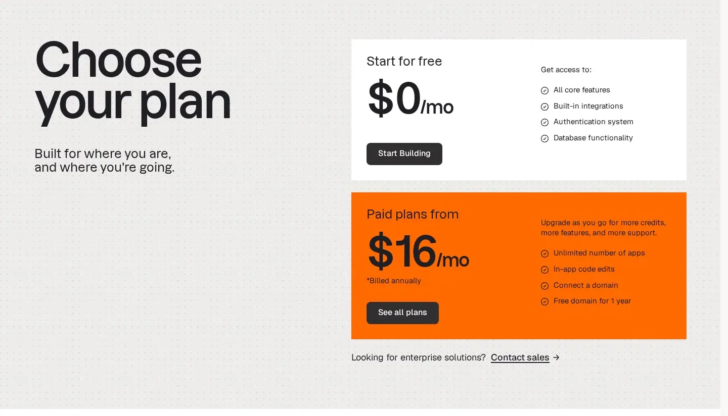 Base44 pricing section