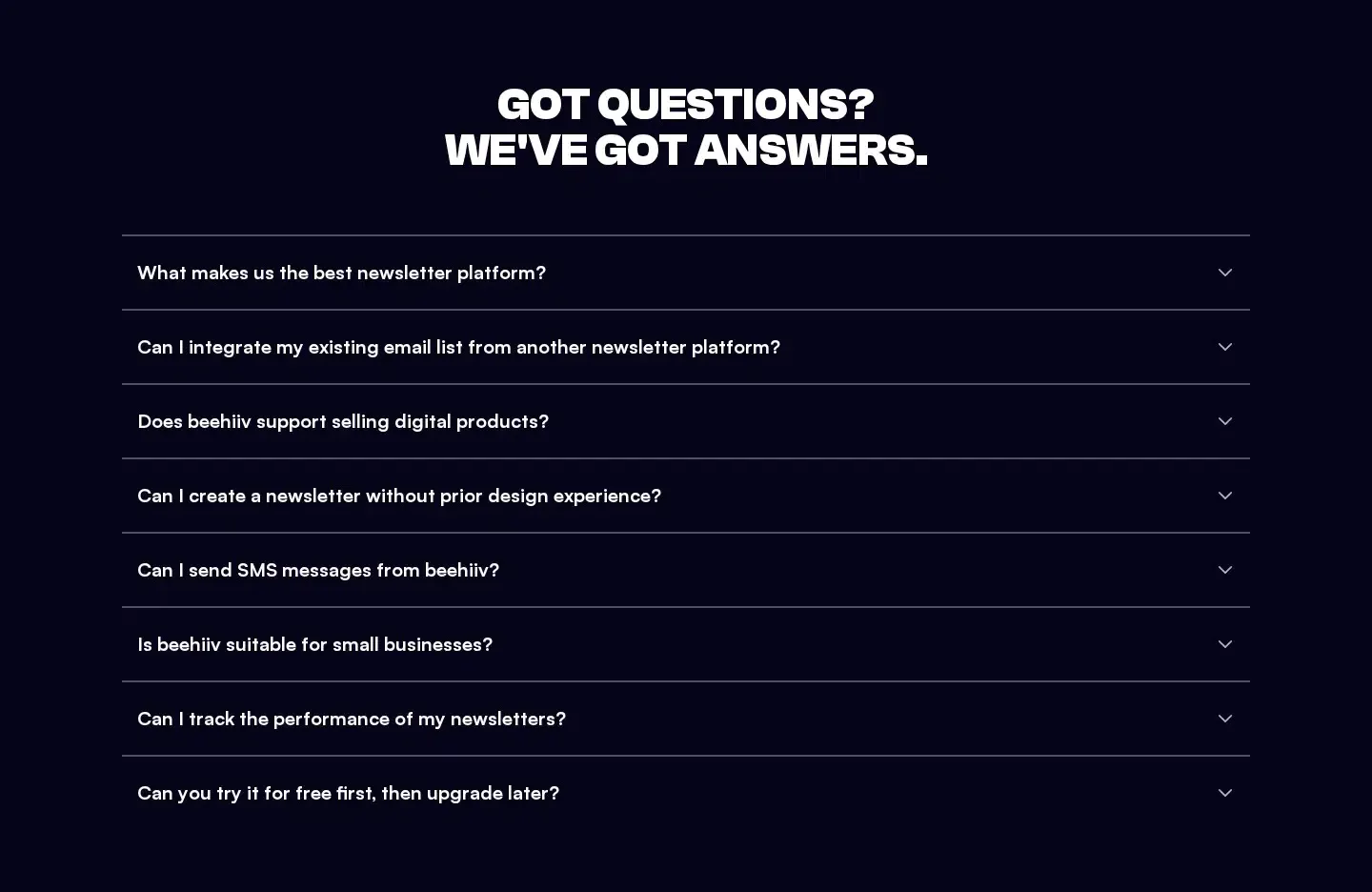 beehiiv faq section