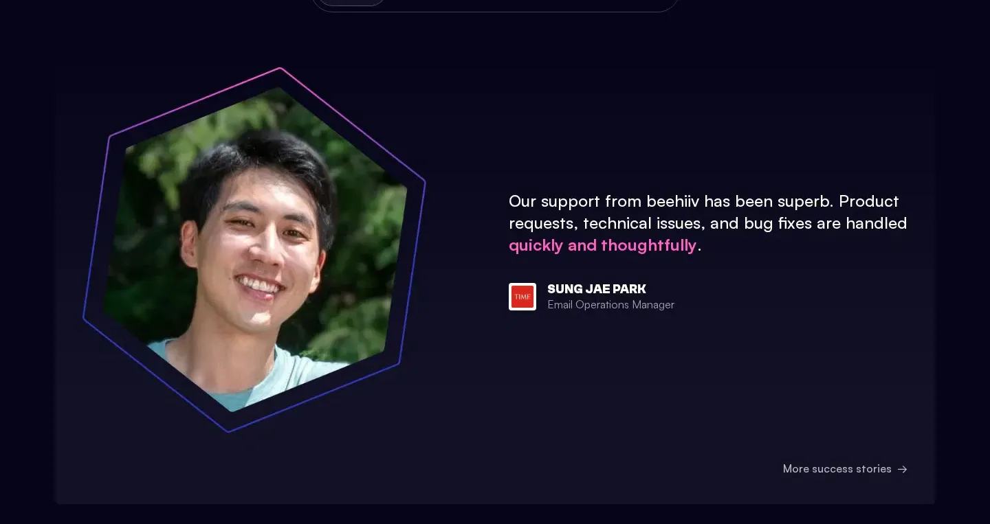 beehiiv testimonials section
