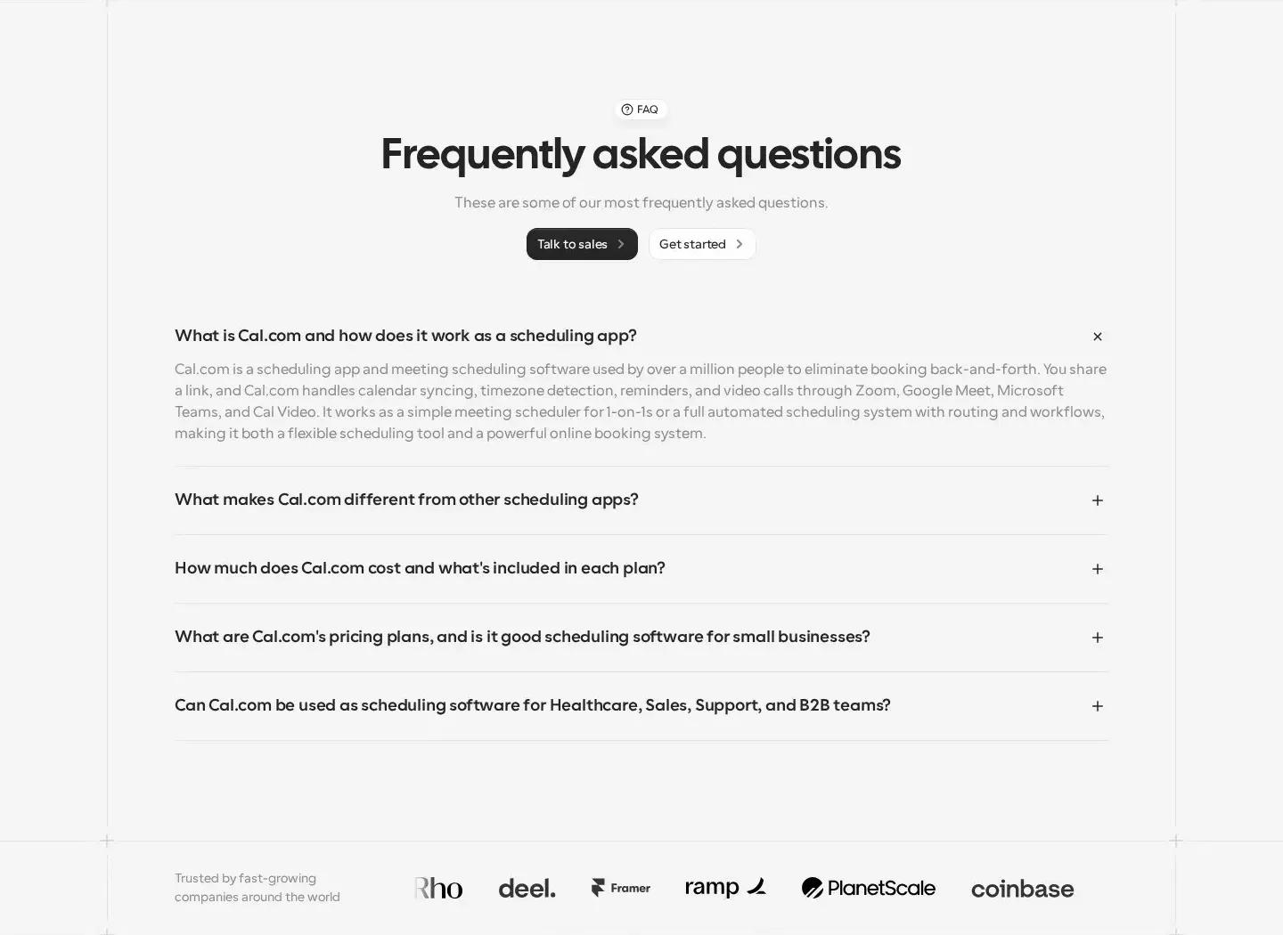Cal.com faq section