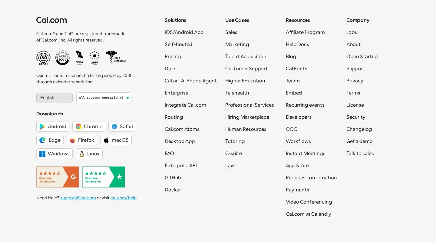 Cal.com footer section