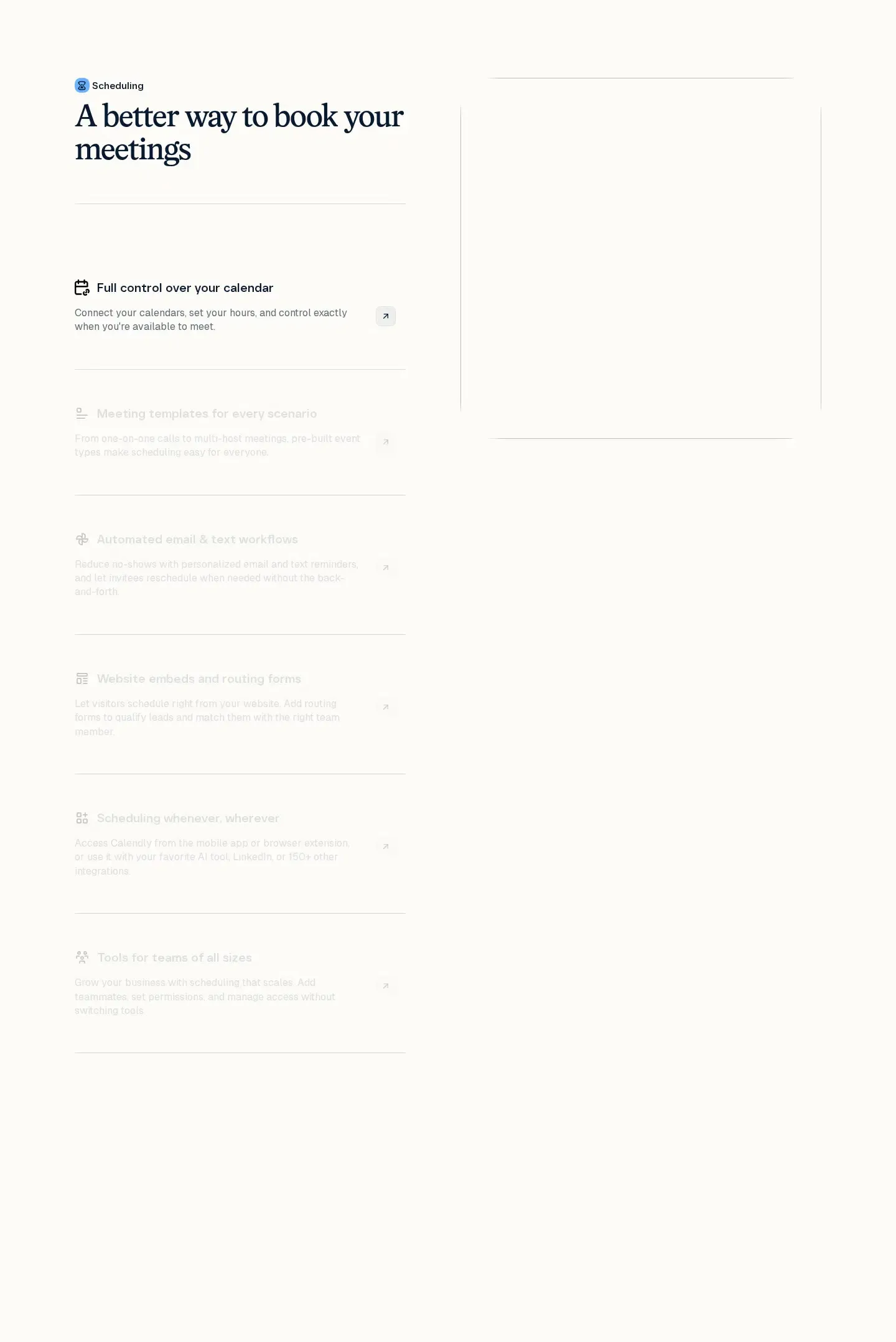 Calendly features section