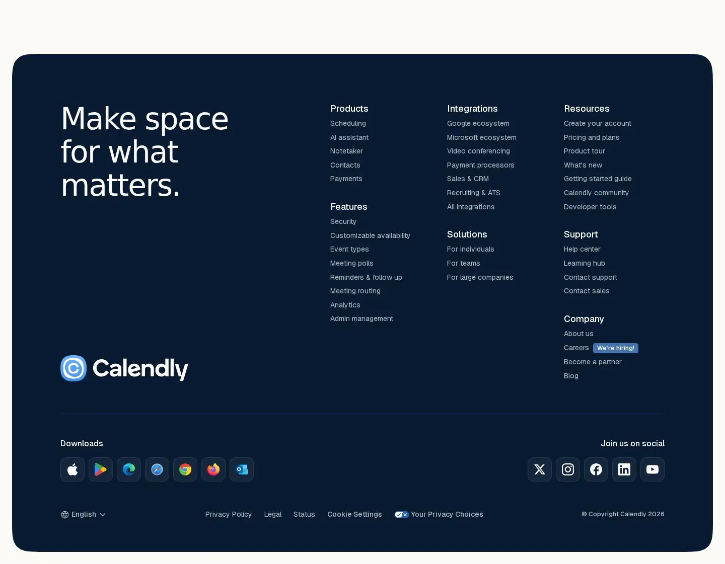 Calendly footer section