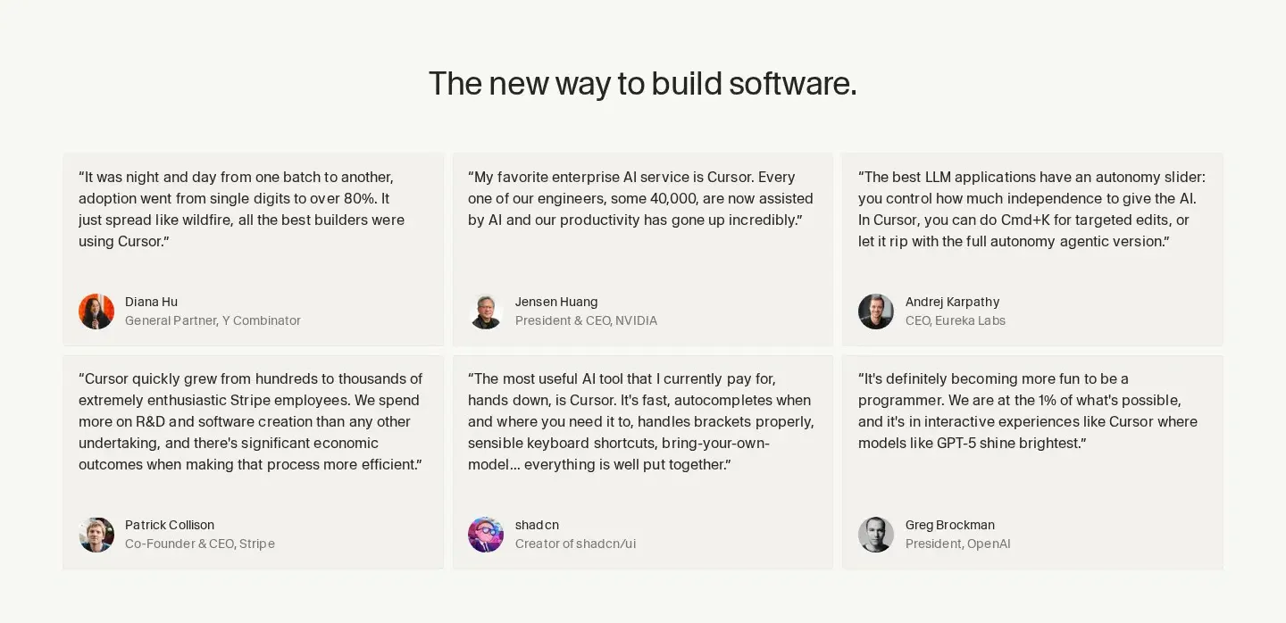 Cursor testimonials section