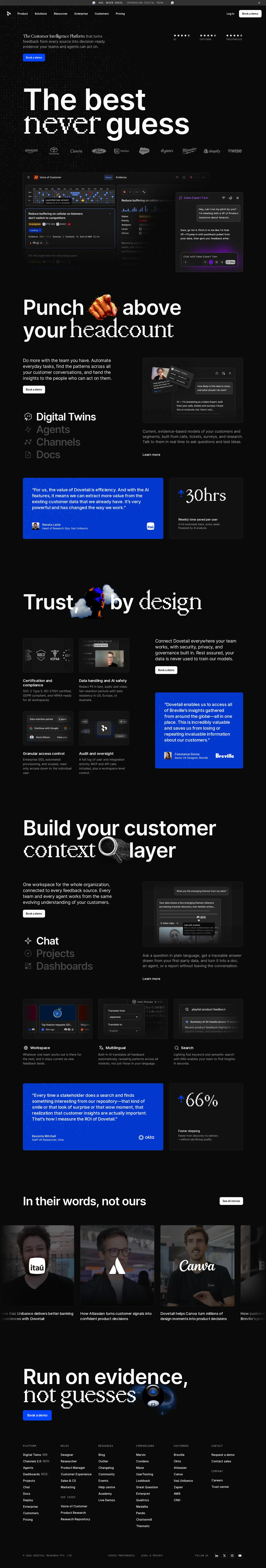 Full-page capture of the Dovetail website (dovetail.com)