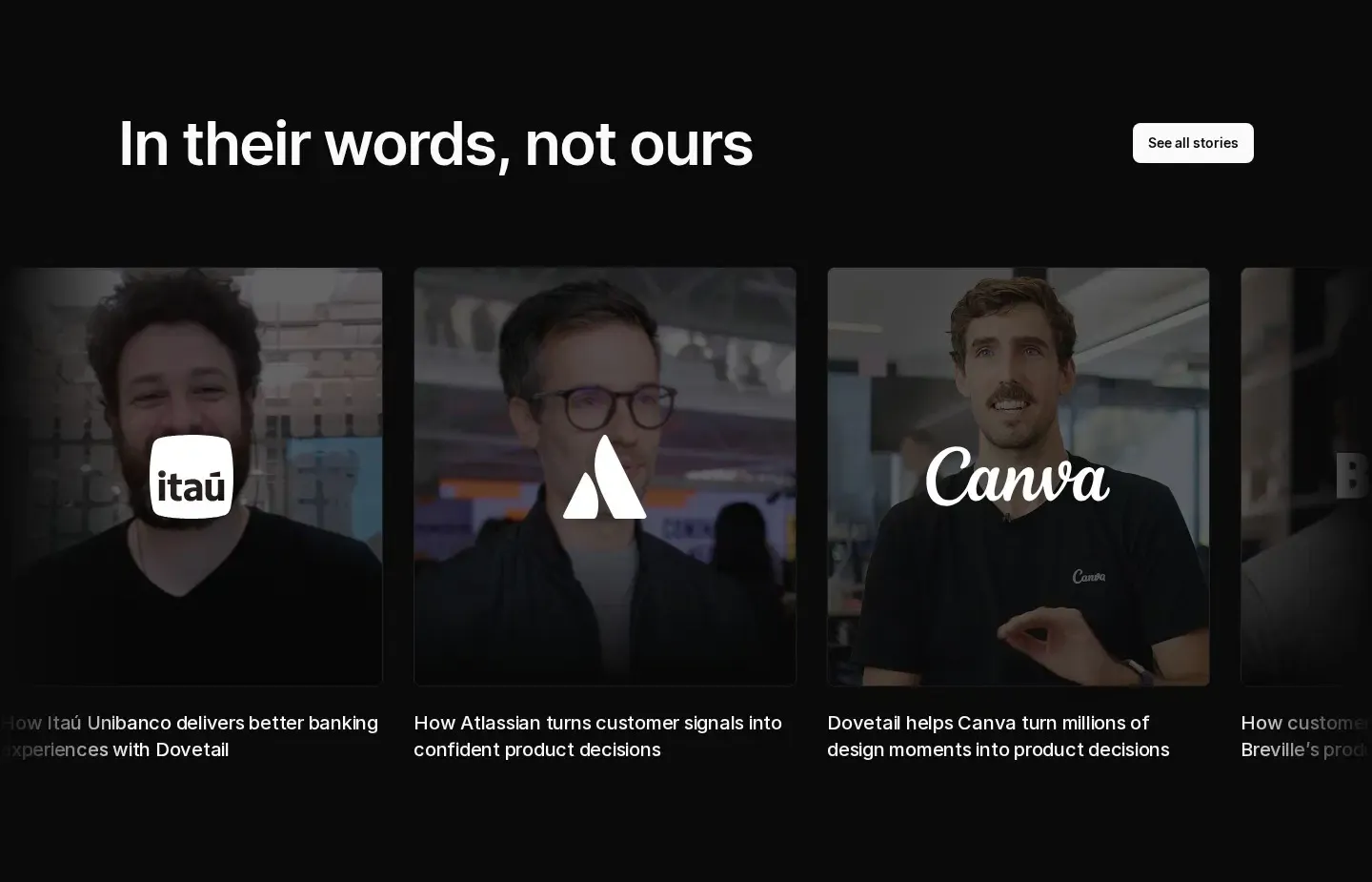 Dovetail testimonials section