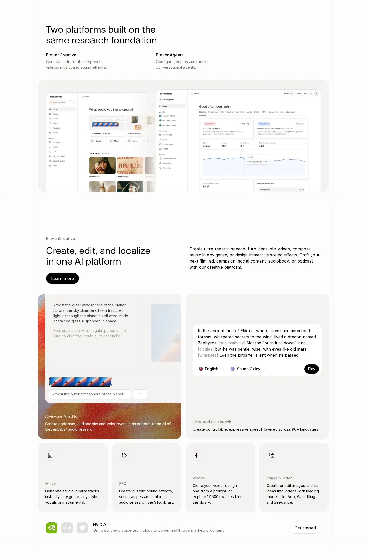 ElevenLabs features section