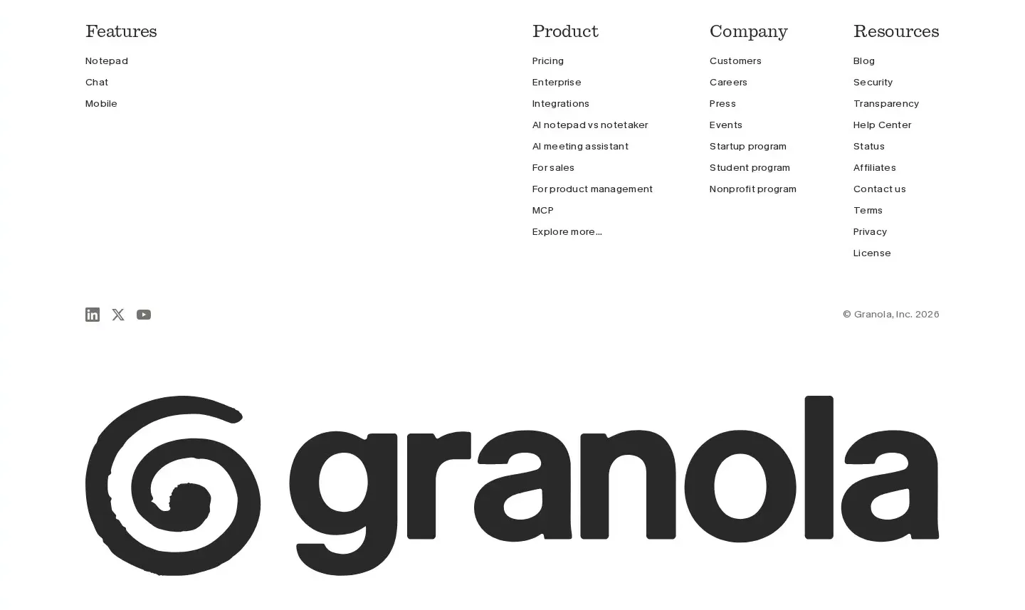 Granola footer section