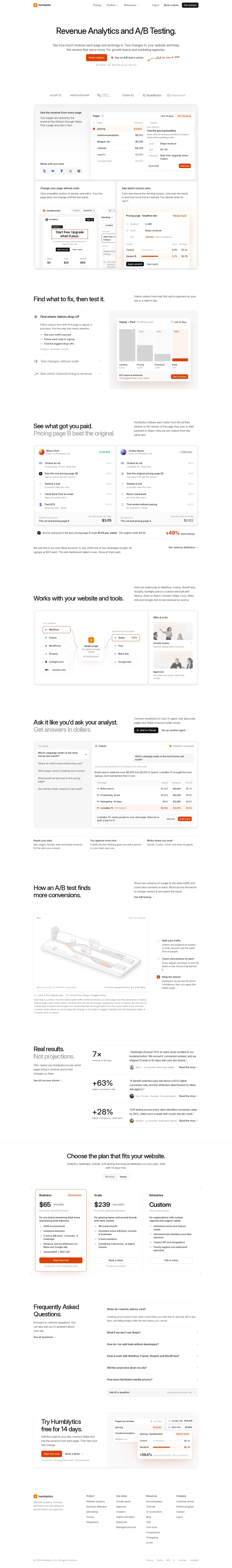 Full-page capture of the Humblytics website (humblytics.com)