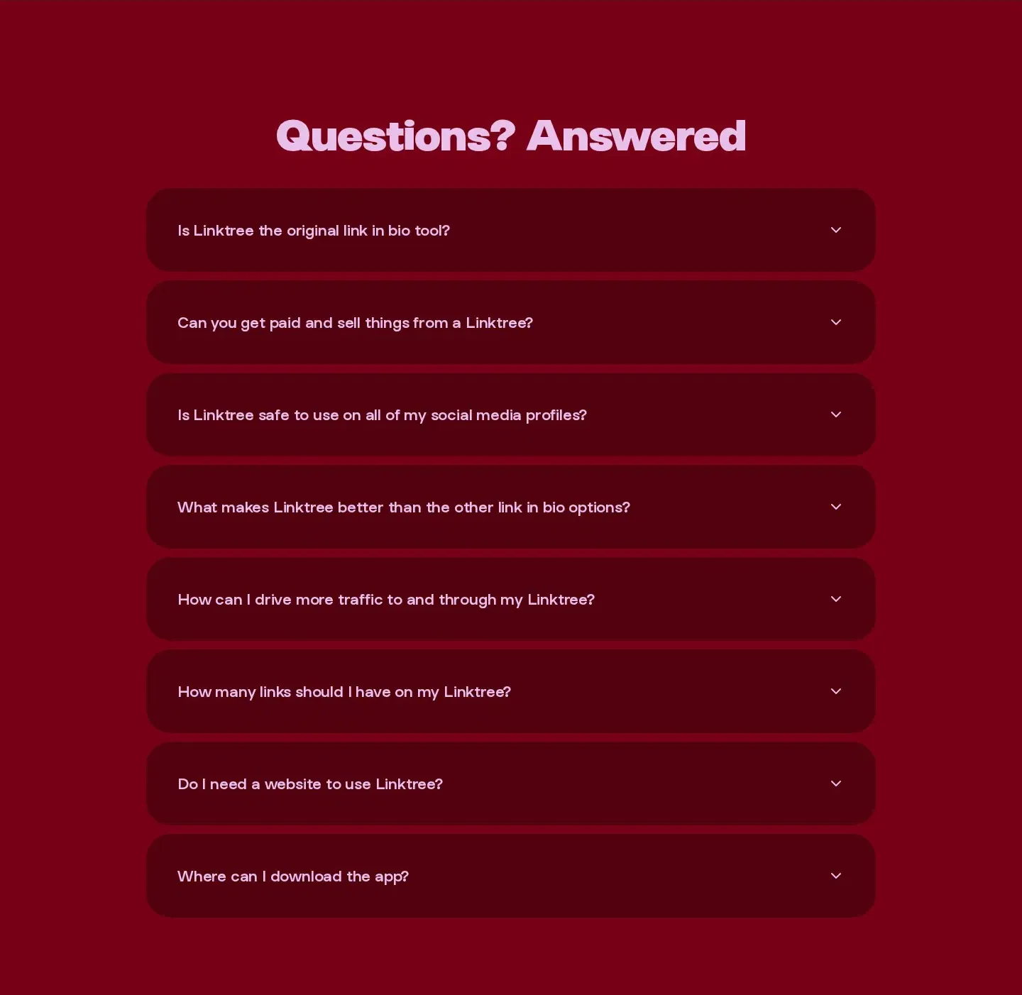 Linktree faq section