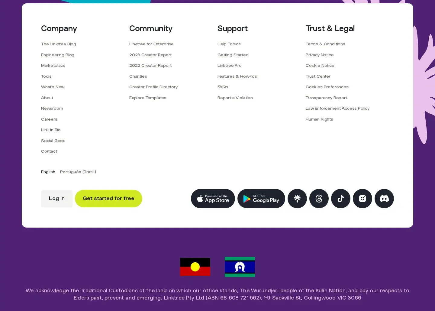 Linktree footer section