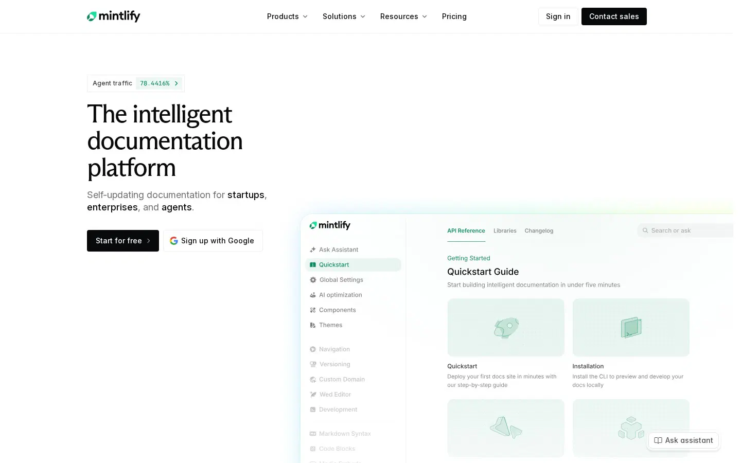 Mintlify hero section