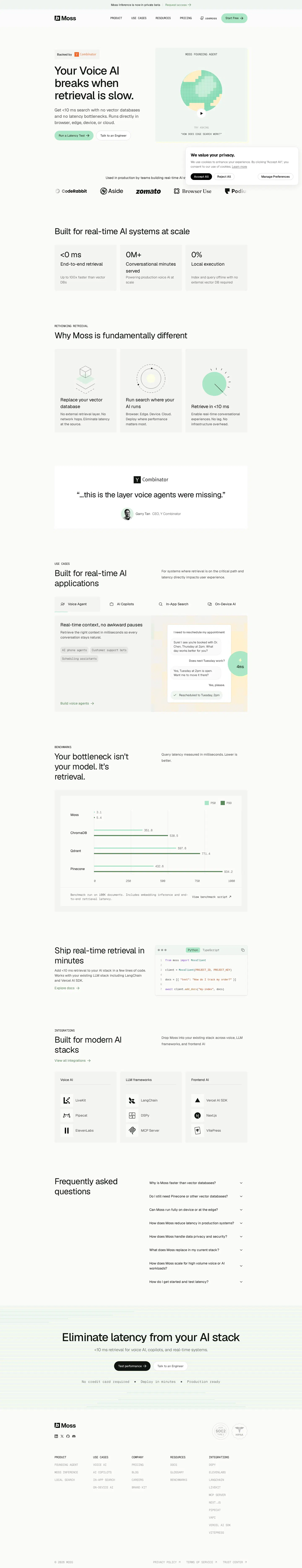 Full-page capture of the Moss website (moss.dev)