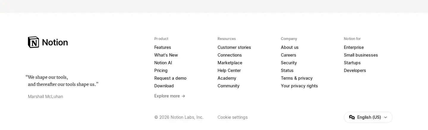 Notion footer section