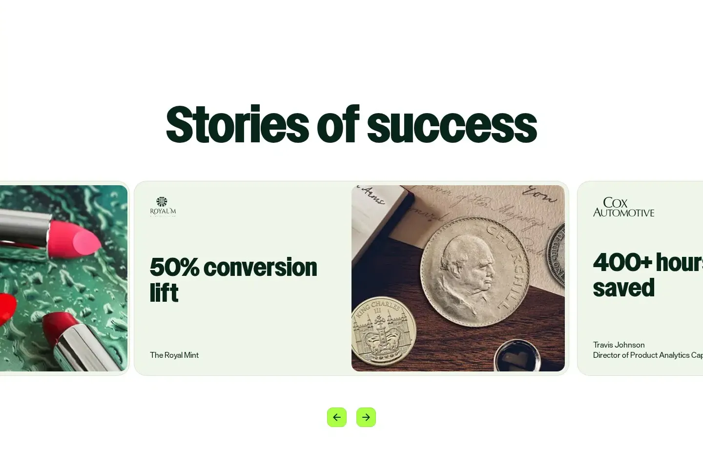 Optimizely testimonials section