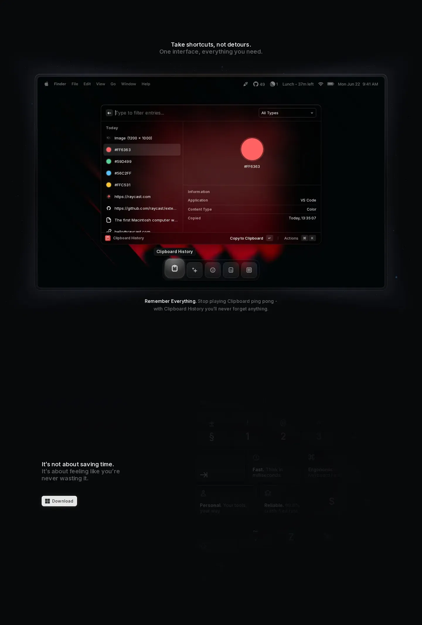 Raycast features section