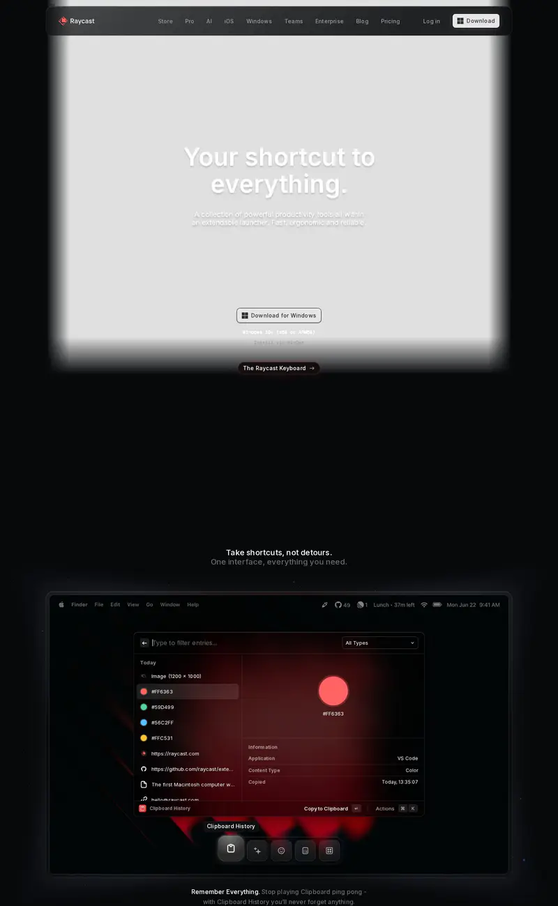 Raycast website design