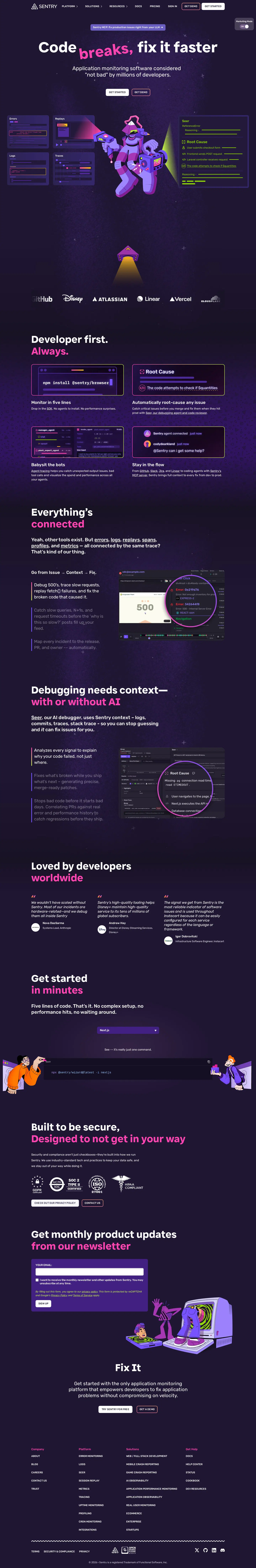 Full-page capture of the Sentry website (sentry.io)