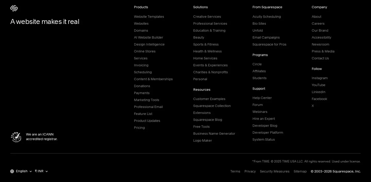 Squarespace footer section