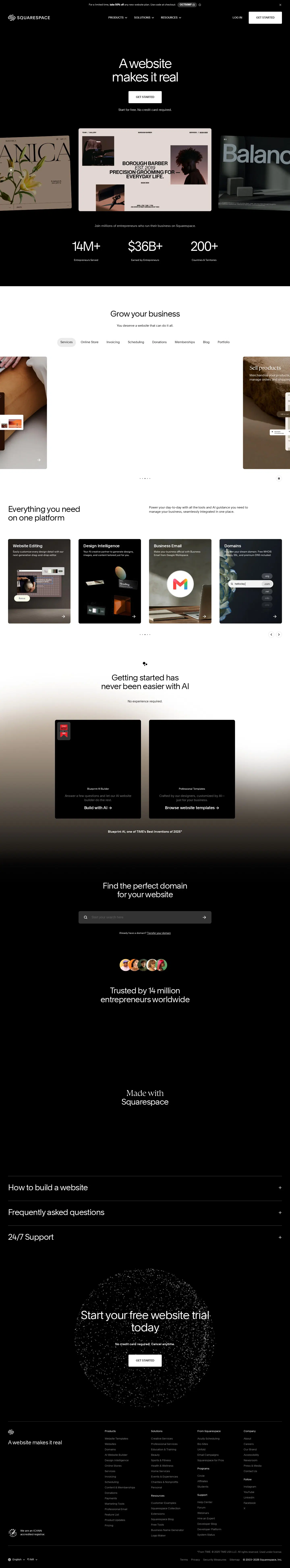 Squarespace full page design