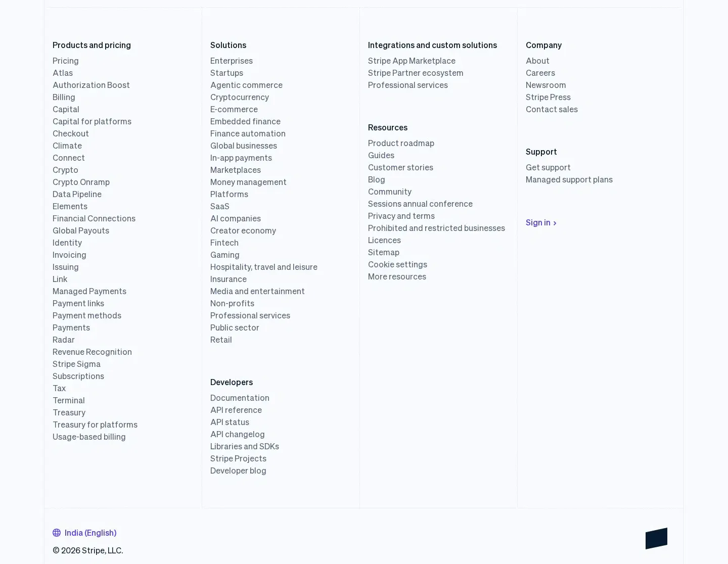 Stripe footer section