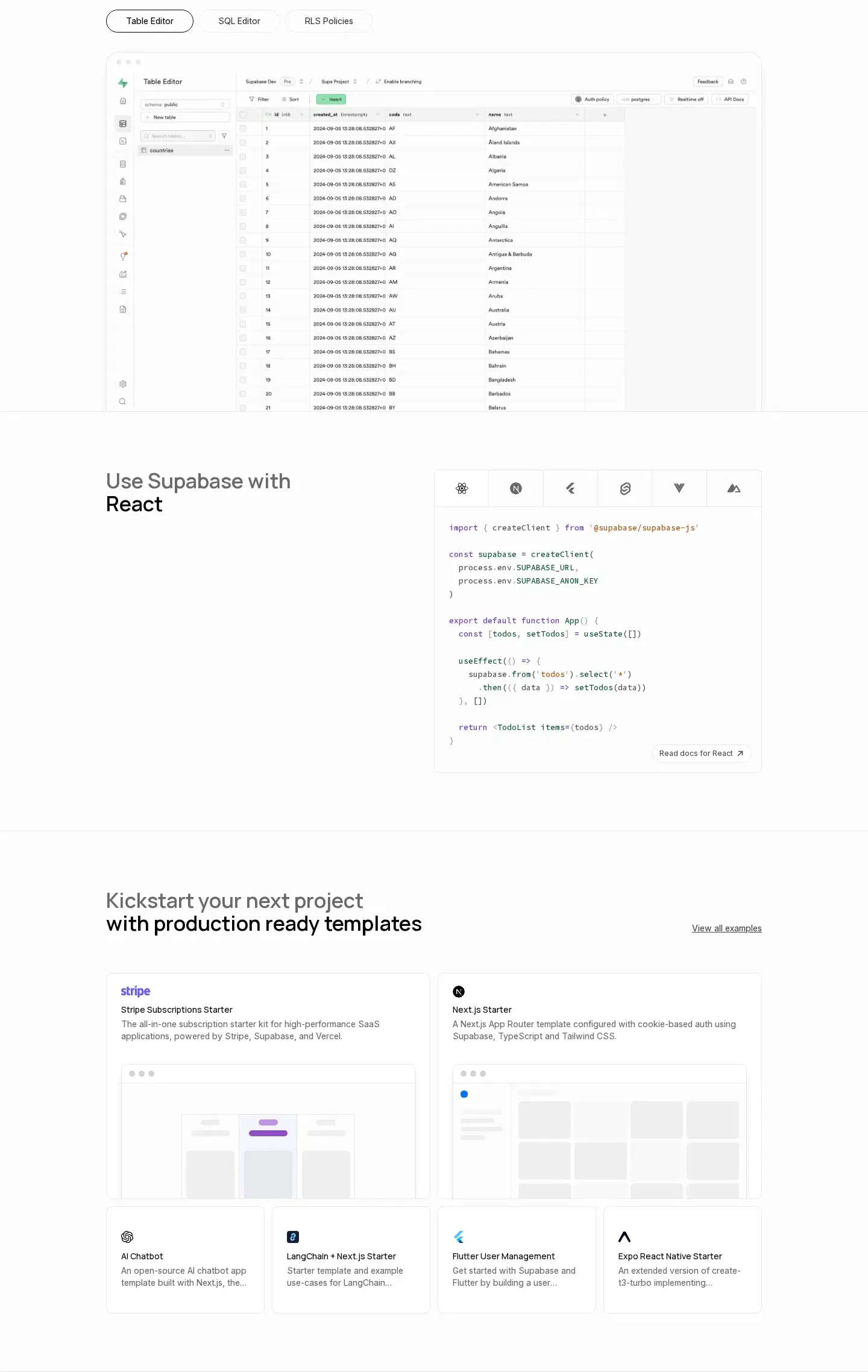 Supabase features section