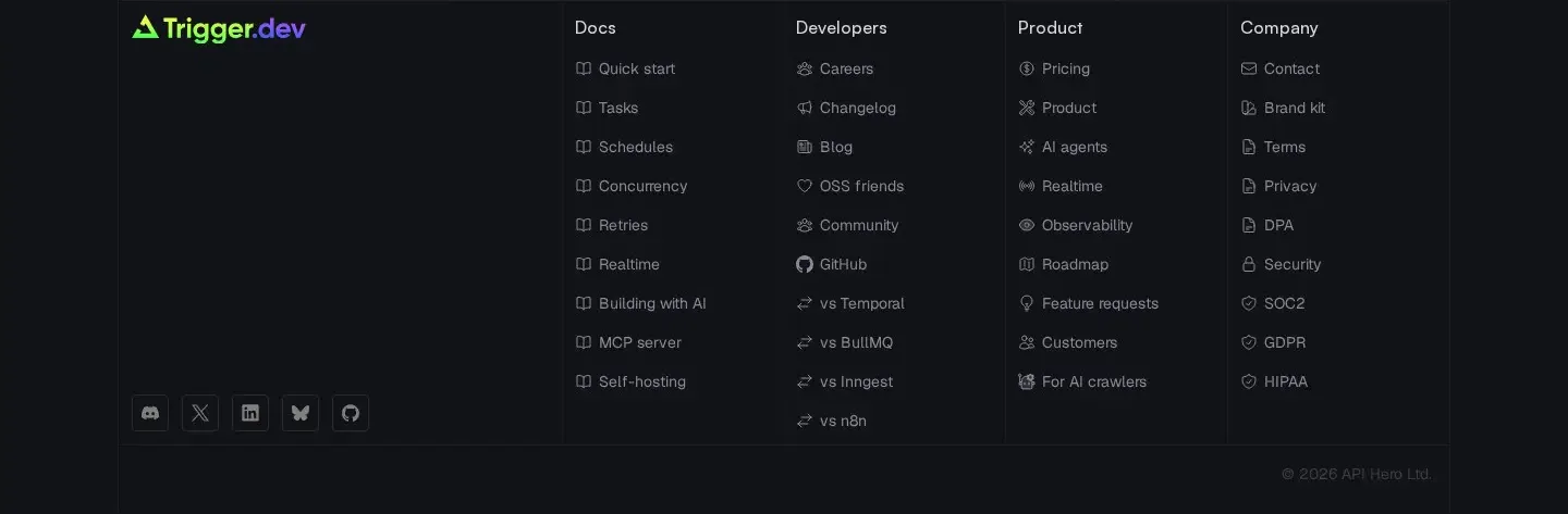 Trigger.dev footer section