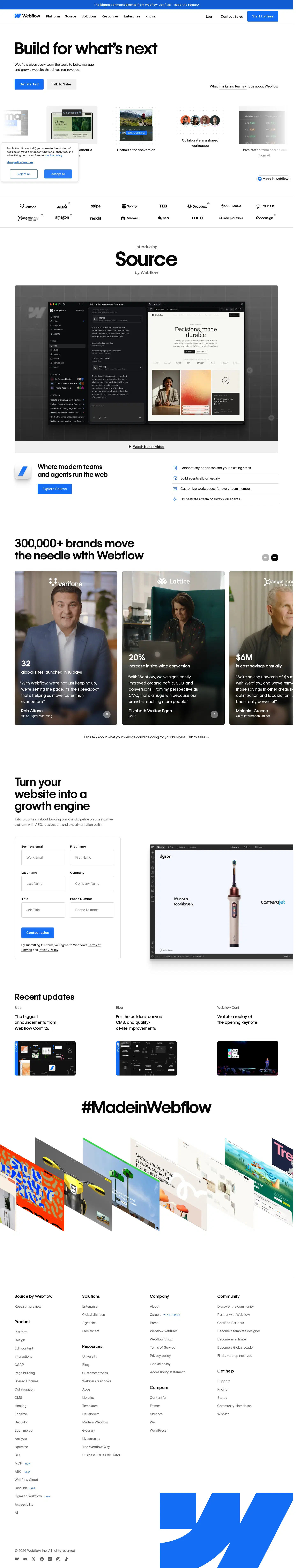 Full-page capture of the Webflow website (webflow.com)