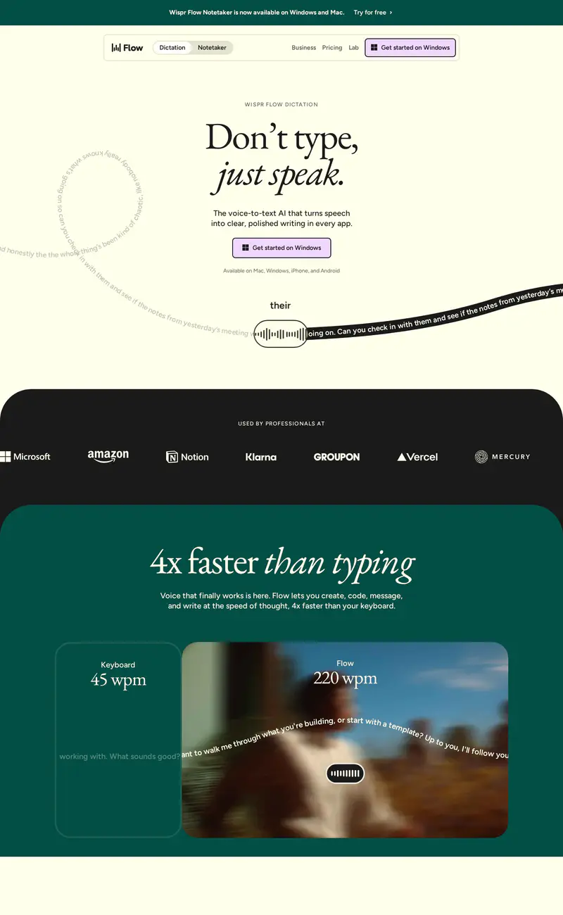 Wispr Flow website design