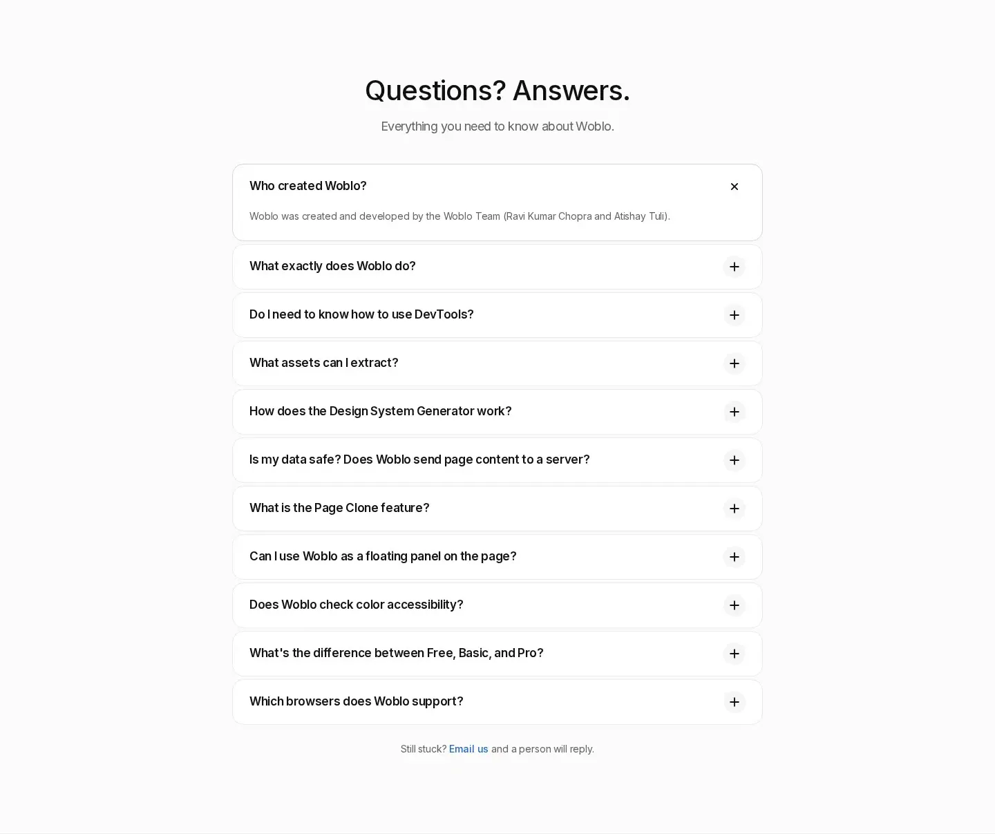 Woblo faq section