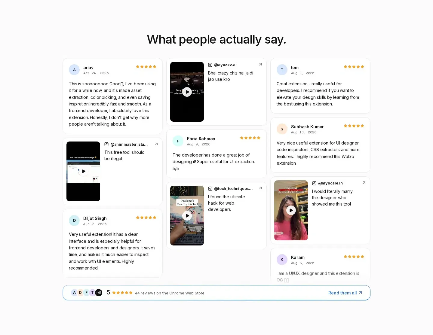 Woblo testimonials section