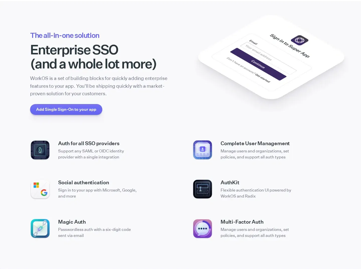 WorkOS features section